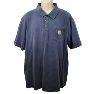 Carhartt Mens Polo Shirt Extra Large Faded Blue Cotton Pocket Workwear Grunge